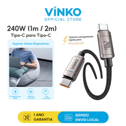 Vinko Cabo Usb C/Tipo C 240w Para Celular/Tablets/Notebook 1m/2m Compatível com Android/Macbooks N1001