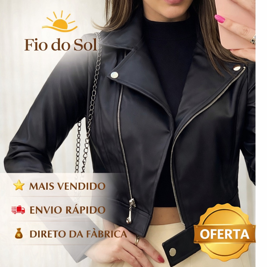Jaqueta De Couro Feminina Com Ziper Inverno Elegante Direto da Fabrica
