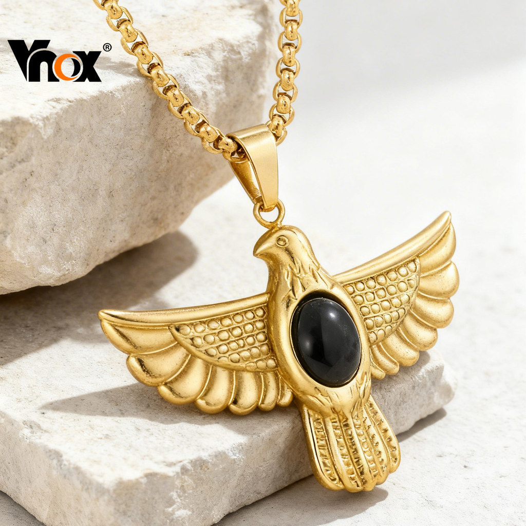 Colar De Águia De Ouro 18k Vnox Para Homens E Mulheres , Joias Da Moda À Prova D'água De Força Liberdade , Presente Uso