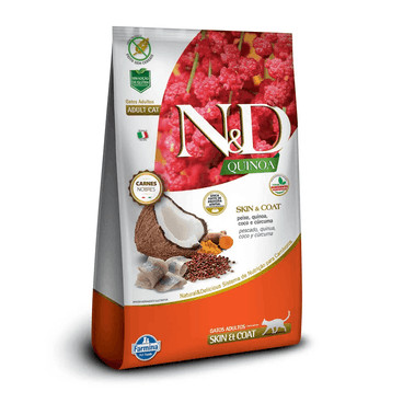 Ração N&D Quinoa skin & coat para gatos adultos peixe e coco 1,5kg