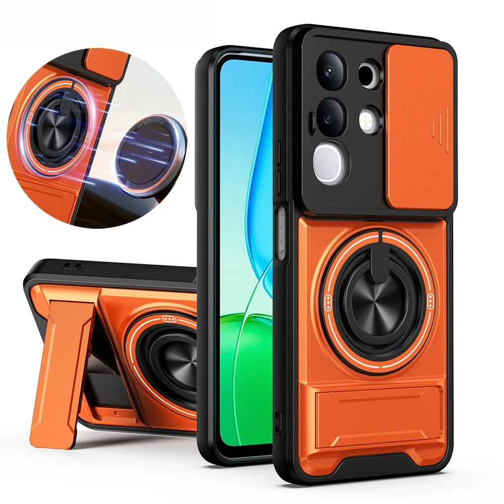 Capa De Telefone Magnética Para Vivo Y29 Y03 Y18 Y18e 4G Slide Camera Protection Suporte Vertical Traseira À Prova De Ch