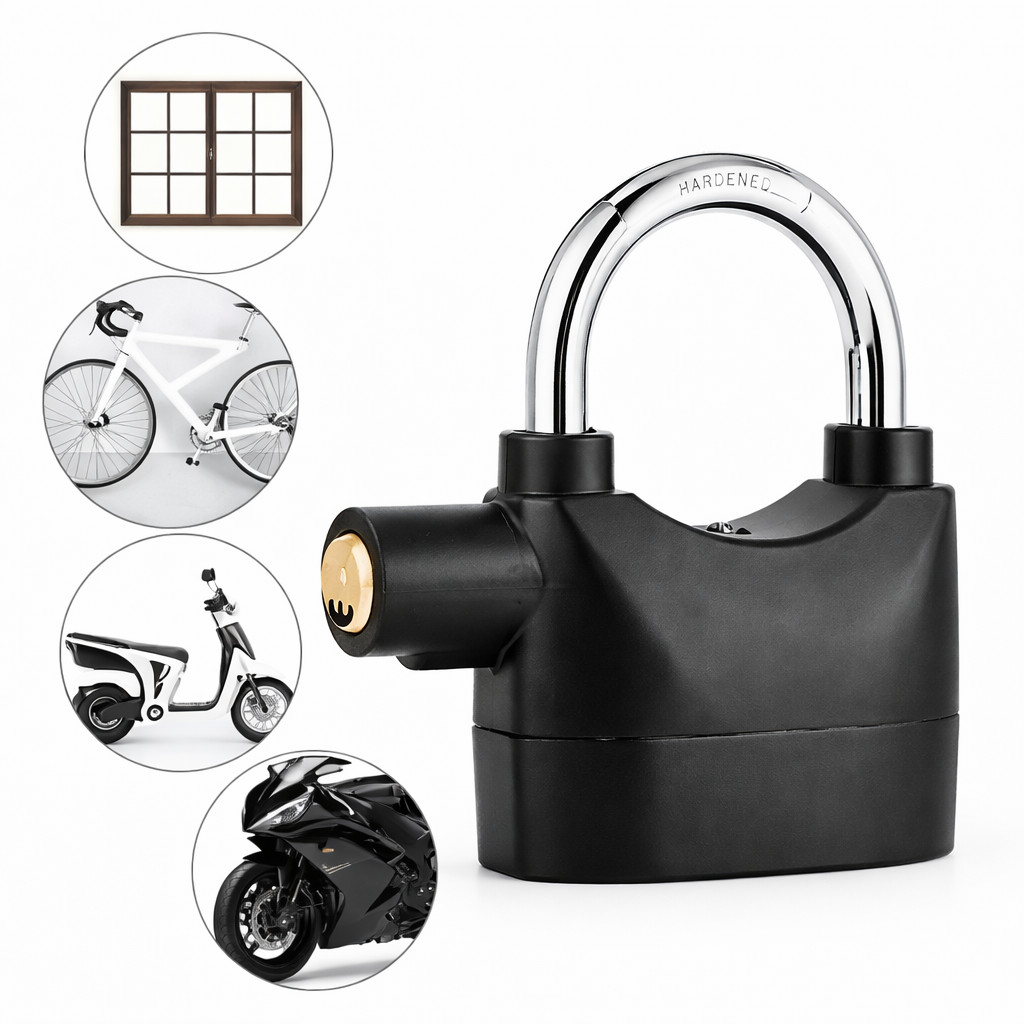 Cadeado Antifurto com Alarme Sonoro Para Moto Bicicleta Porta Portao Loja Comercio Seguranca