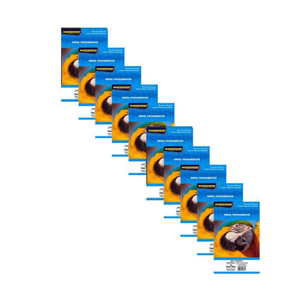Papel Fotográfico 180g Glossy (Brilhante) A4 - S/ Adesivo MASTERPRINT Kit:Com 50