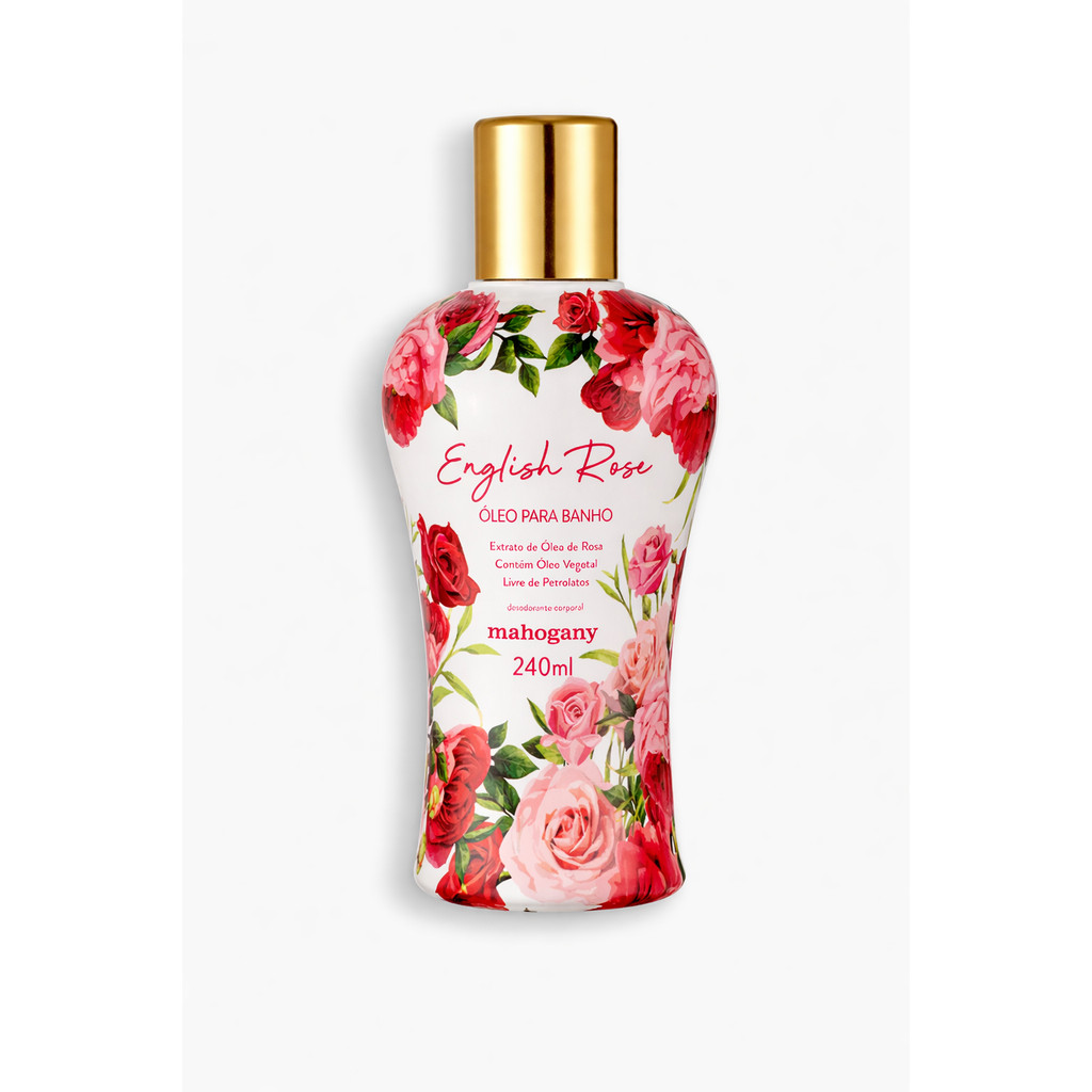 Óleo para Banho English Rose Mahogany 240ml – Hidratação Intensa e Fragrância Floral Elegante