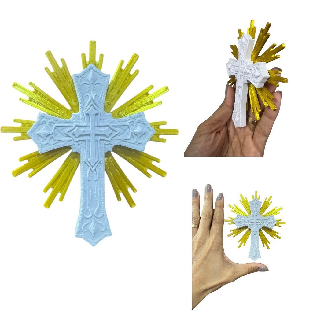Cruz Sagrada Decorativa 3D Minimalista | Decoração Religiosa Católica para Parede Oratório Presente Espiritual Luxo