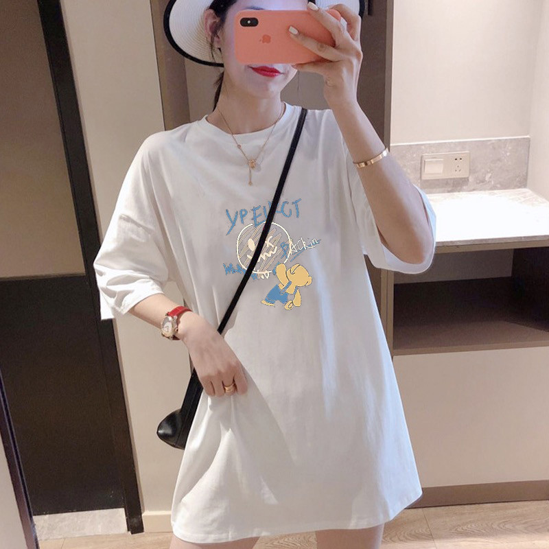 Roupa de maternidade camiseta de manga curta feminina tamanho Extra grande 100kg verão puro algodão solto All-Match capa