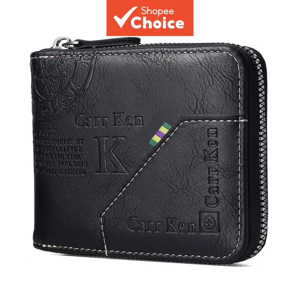 CarrKen Carteira Curta Masculina Com Zíper E Letras Em Relevo , Porta-Cartões , Presente De Couro Da Moda Para Ele , Bol