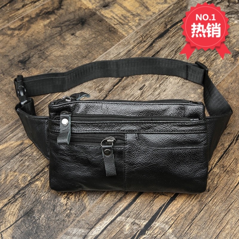 Bolsa de cintura masculina multifuncional primeira camada de couro genuíno esportes ao ar livre Fitness lazer Cross-corp