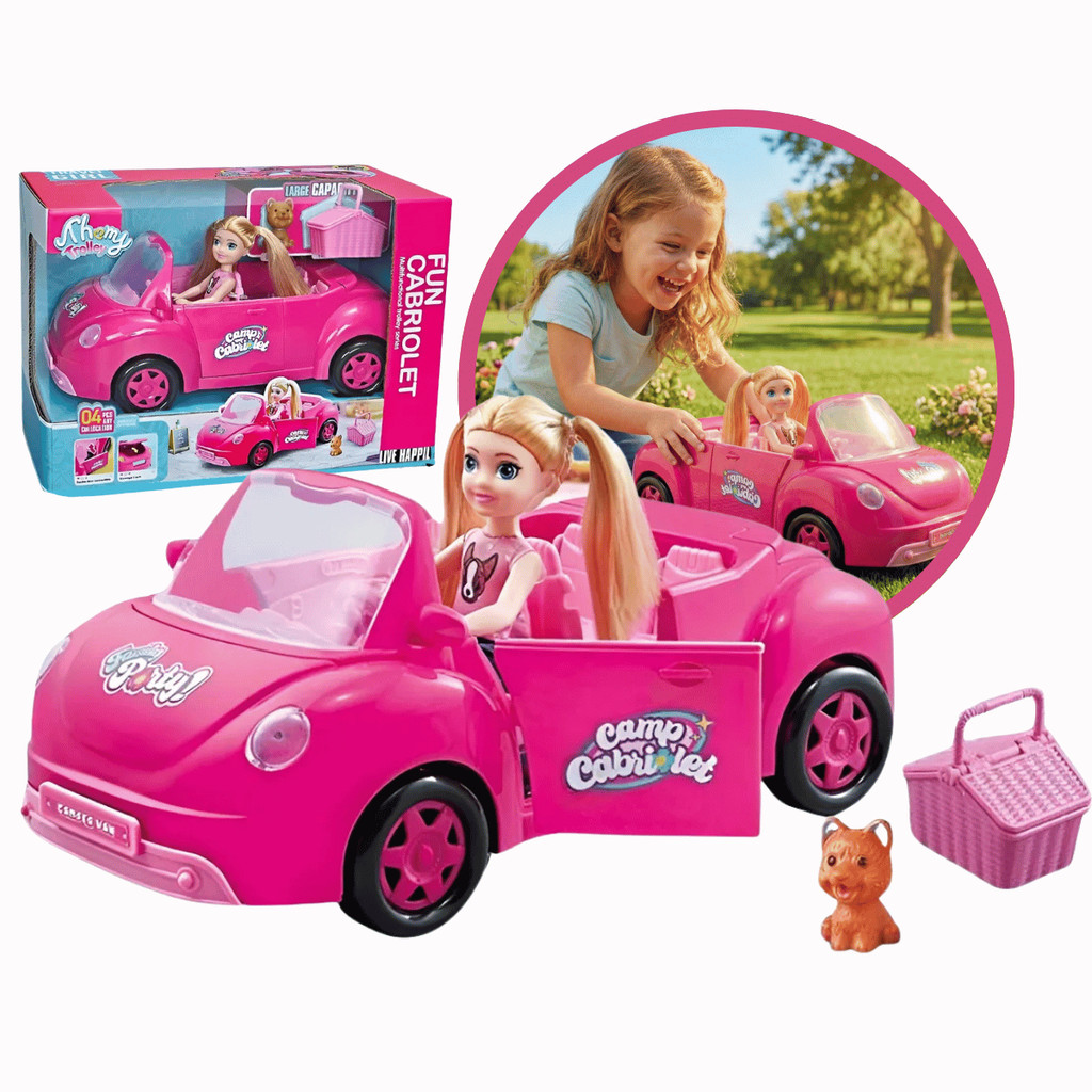 Brinquedo Carro Fusca Conversível Com Acessórios Mini Boneca Tipo Barbie Menina Carrinho Kizumba