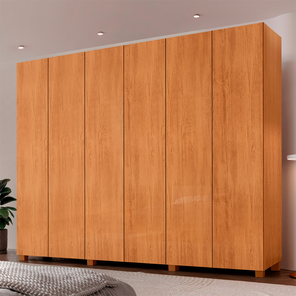 Guarda Roupa Casal Coliseu 100 MDF 6 Portas e 6 Gavetas com Pés Moderna Mobília
