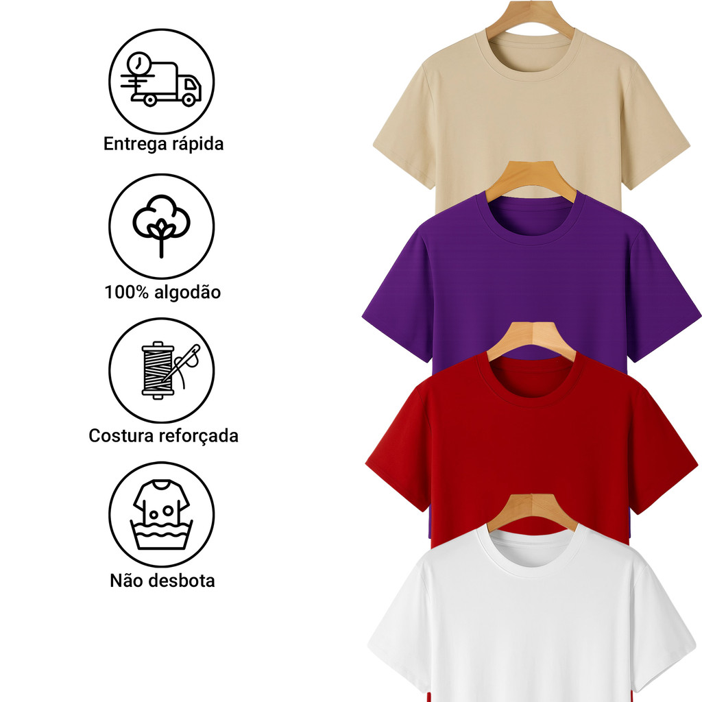 Conjunto de 4 Peças Básica Slim Algodão Premium Para Meninas e Meninos Dia a Dia Novo Lançamento Feminina Masculina