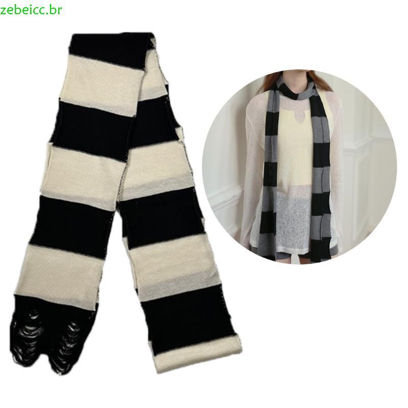 zebeicc Lady Distressed Cool Scarve Estreito Menina Listra Lenços Longos Malha Unissex Rua Casual Ne