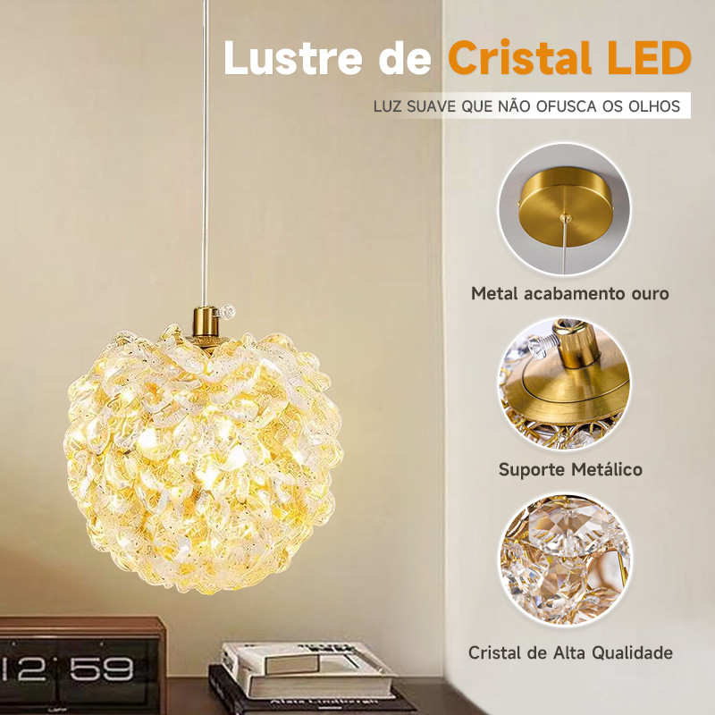 Lustre nórdico de luxo com bolas de cristal, lustre de cristal dourado,Lustre Pendente Globo Cristal，luz quente 110-220V