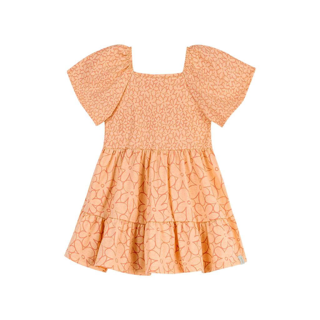 Vestido Infantil Menina Floral Perolado Elian Laranja