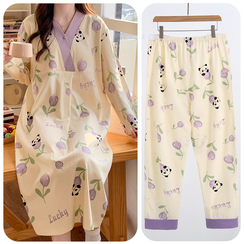 Peito acolchoado saia de maternidade confinamento produção inspeção pós-parto pijamas de maternidade camisola de enferma