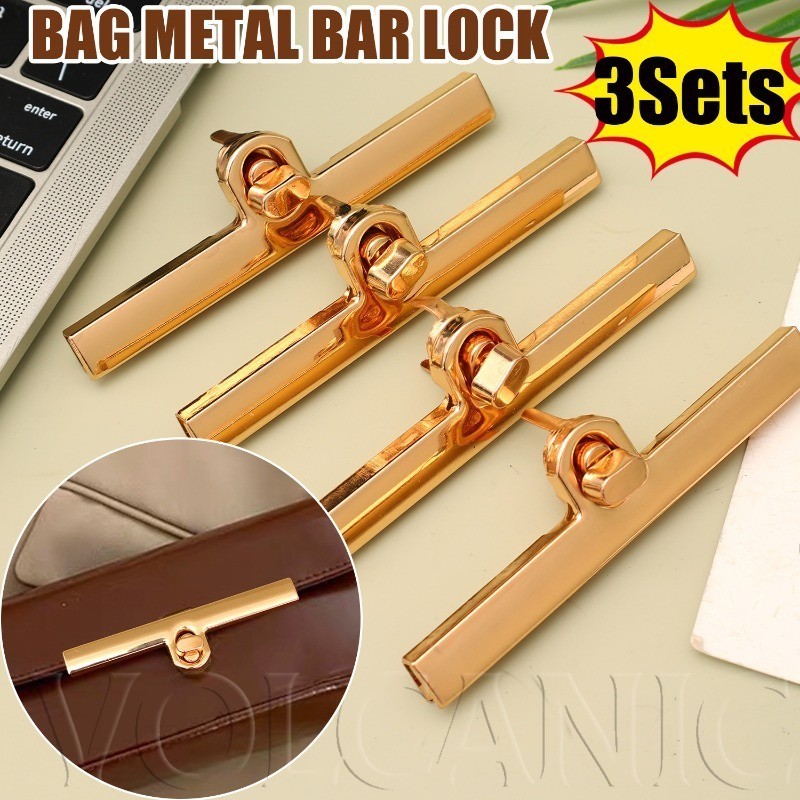 [Envio Rápido] 3 Conjuntos De Trava De Barra De Metal Dourada Leve Para Bolsa De Mão , Acessório De Atualização De Segur