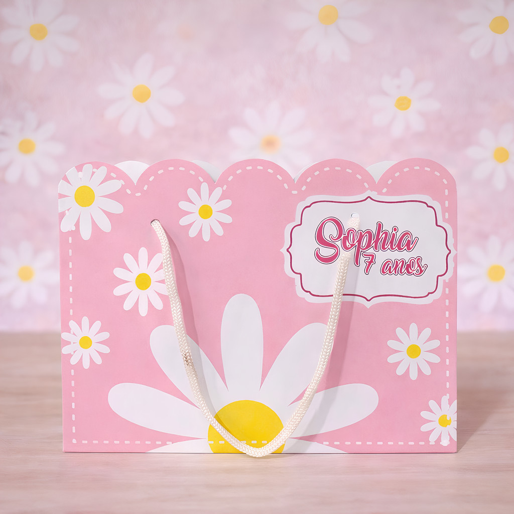 Kit Sacolinha Sacola Papelaria Personalizada Margarida Sacolinha de Lembrancinha Caixinha para Festa