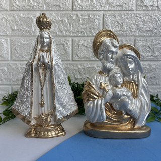 Imagem Sagrada Família e Nossa Senhora Aparecida Dourada Pintada com branco Perolado em Oferta na Shopee