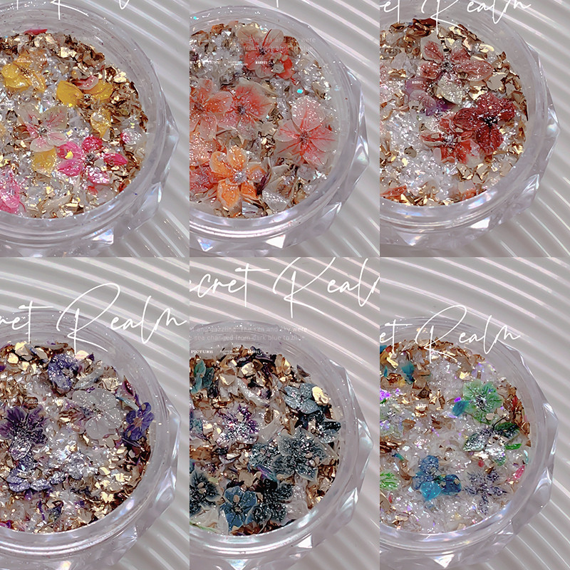 Manicure novo estilo opala flor seca Material em pó Secretland jardim Ultra-fino nuvem brocado flor seca lantejoulas pre