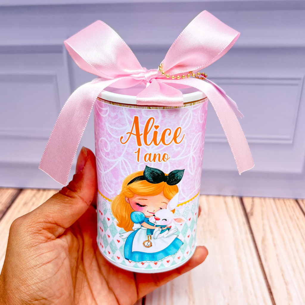 Kit cofrinhos personalizados Alice no País das Maravilhas baby - 10x6cm Lembrancinha Festa Infantil Aniversário