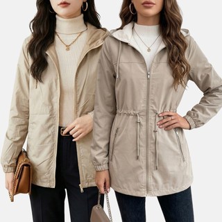 Corta Vento Feminino Parka Dupla Face Capuz Removível 2 Em 1 Jaqueta Quentinha Impermeável PRemium