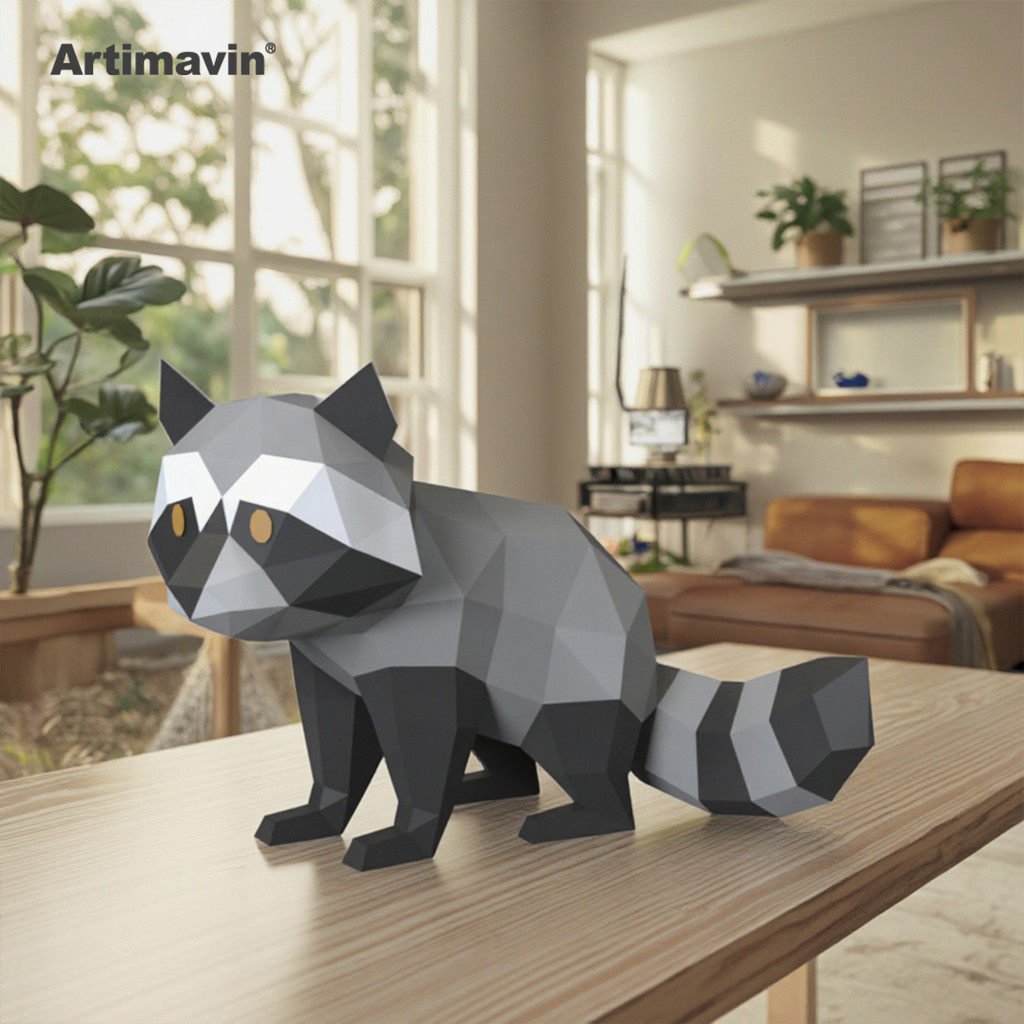 MOMO Modelo de papel tridimensional Modelo de papel de guaxinim pequeno tridimensional artesanato de papel enfeites de O