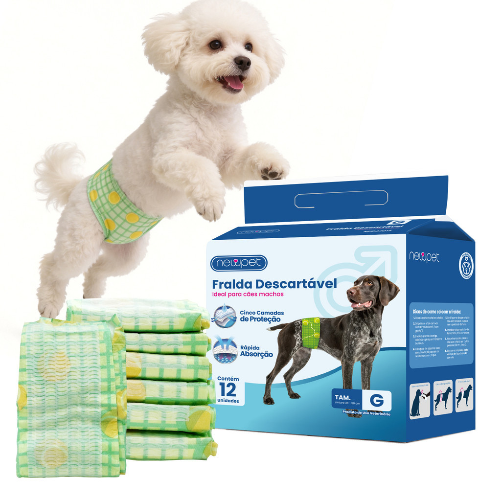 Newpet Kit Macho Fralda Cachorro Pet Descartável  12 unidades -G