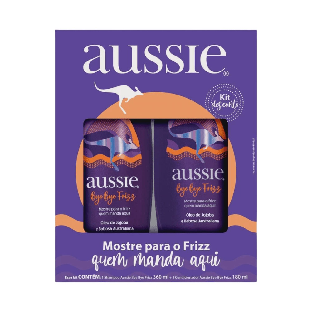 Kit Aussie Bye Bye Frizz Shampoo 360ml + Condicionador 180ml Controle Frizz Hidratação Intensa Cabelos Macios Brilho