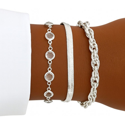 Kit Trio Pulseiras Fita Ponto Luz Trançada Banhado Prata 925