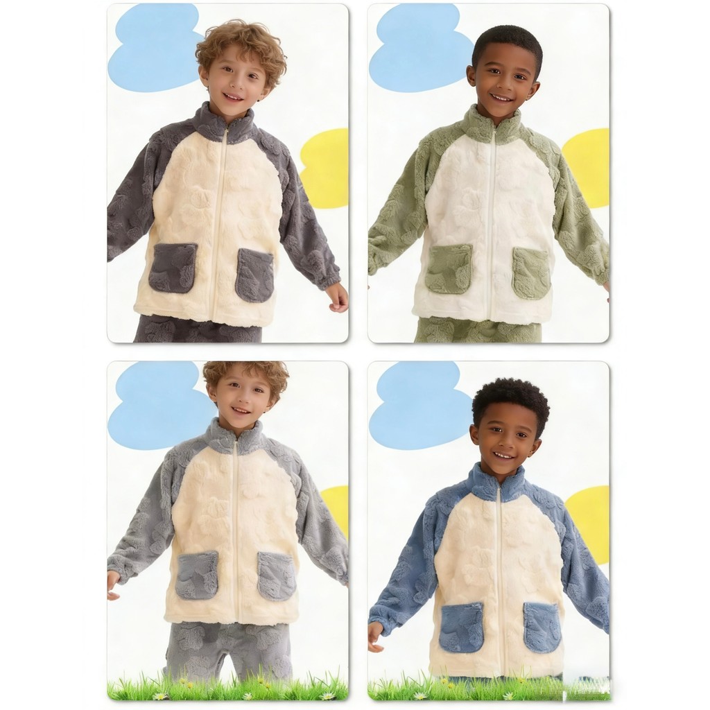 Pijama Menino Quentinho Fleece Soft Ursinho Textura Relevo Conjunto Infantil Inverno Jaqueta E Calça