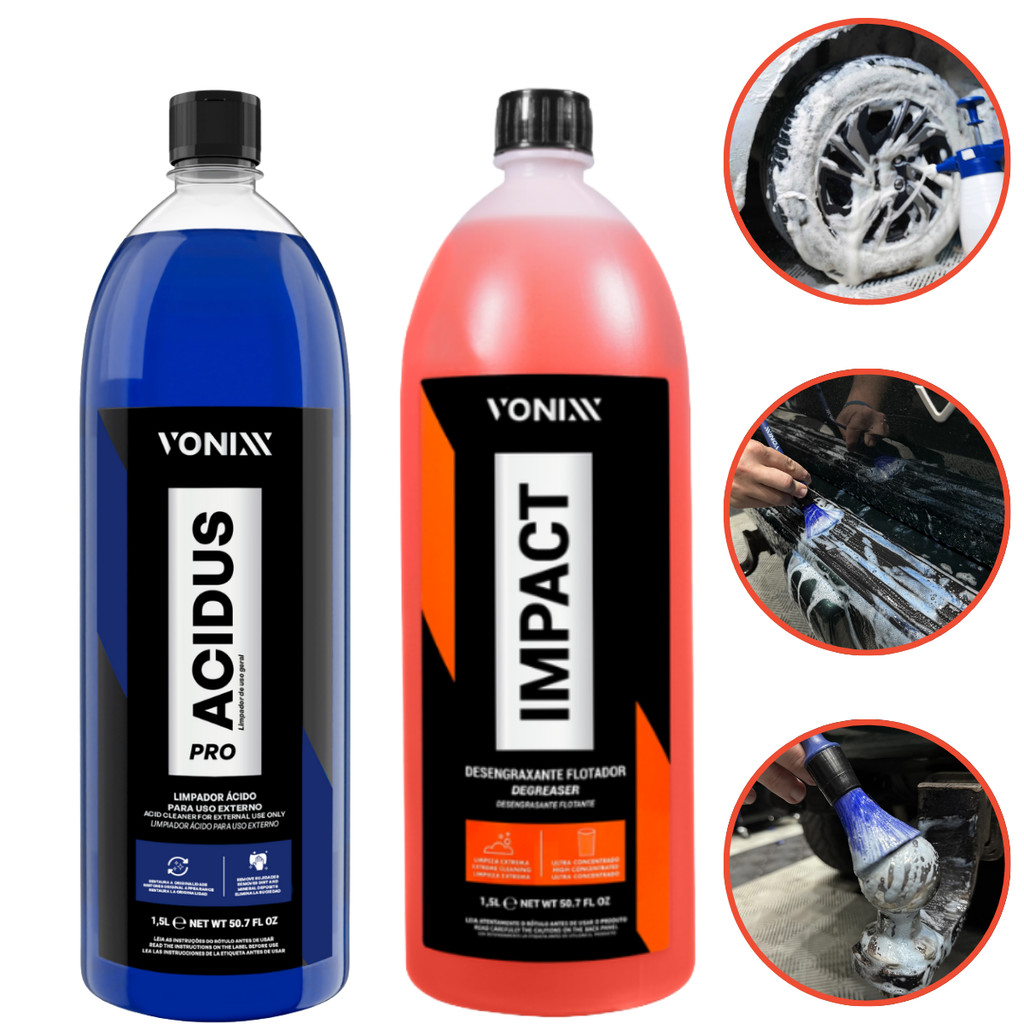 Kit Vonixx Acidus Pro 1,5L + Impact Flotador Limpeza Ácida e Pesada Automotiva em Oferta na Shopee