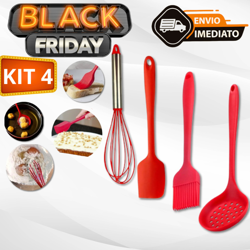 Conjunto Kit Silicone Utensilio Cozinha Escumadeira Pincel Espatula Batedor Fouet