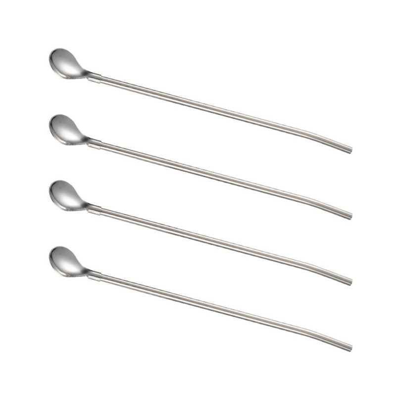Conjunto De 4 Colheres De Palha De Aço Inoxidável , Agitador De Alça Longa , Bebidas , 304 , Para Coquetel