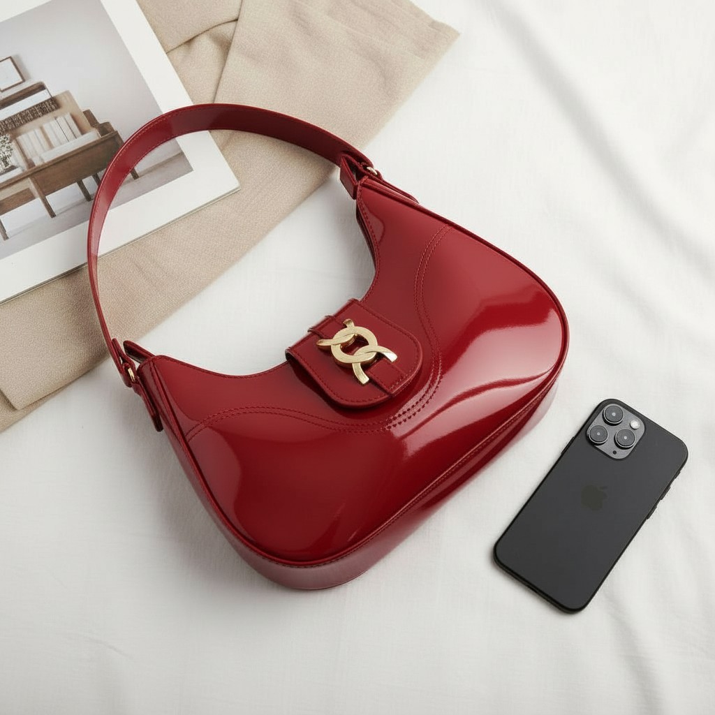 Bolsa Feminina Vermelha Baguete Média De Ombro Estilosa Espaçosa e Casual