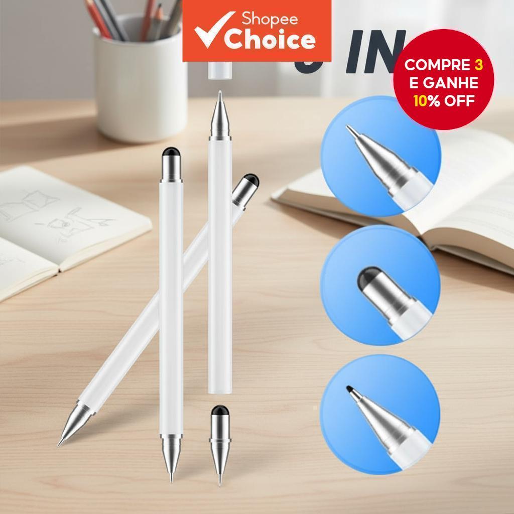 Caneta Touch Screen Stylus Universal 3-em-1 para iPad, Tablets Android, iOS, Samsung, Xiaomi Phones