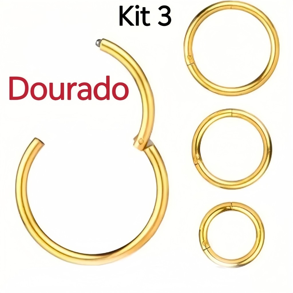 Kit 3 Piercing Argola Cor Dourado Segmento Articulado Aço cirúrgico Nariz/helix em Oferta na Shopee