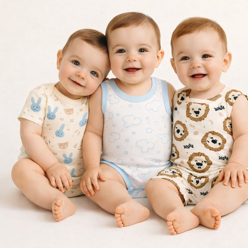kit 3 Peças Bebê - 3 Body (Manga Curta ou regata) Menino Enxoval e Maternidade Verão Kit Sortidos 100% Algodão