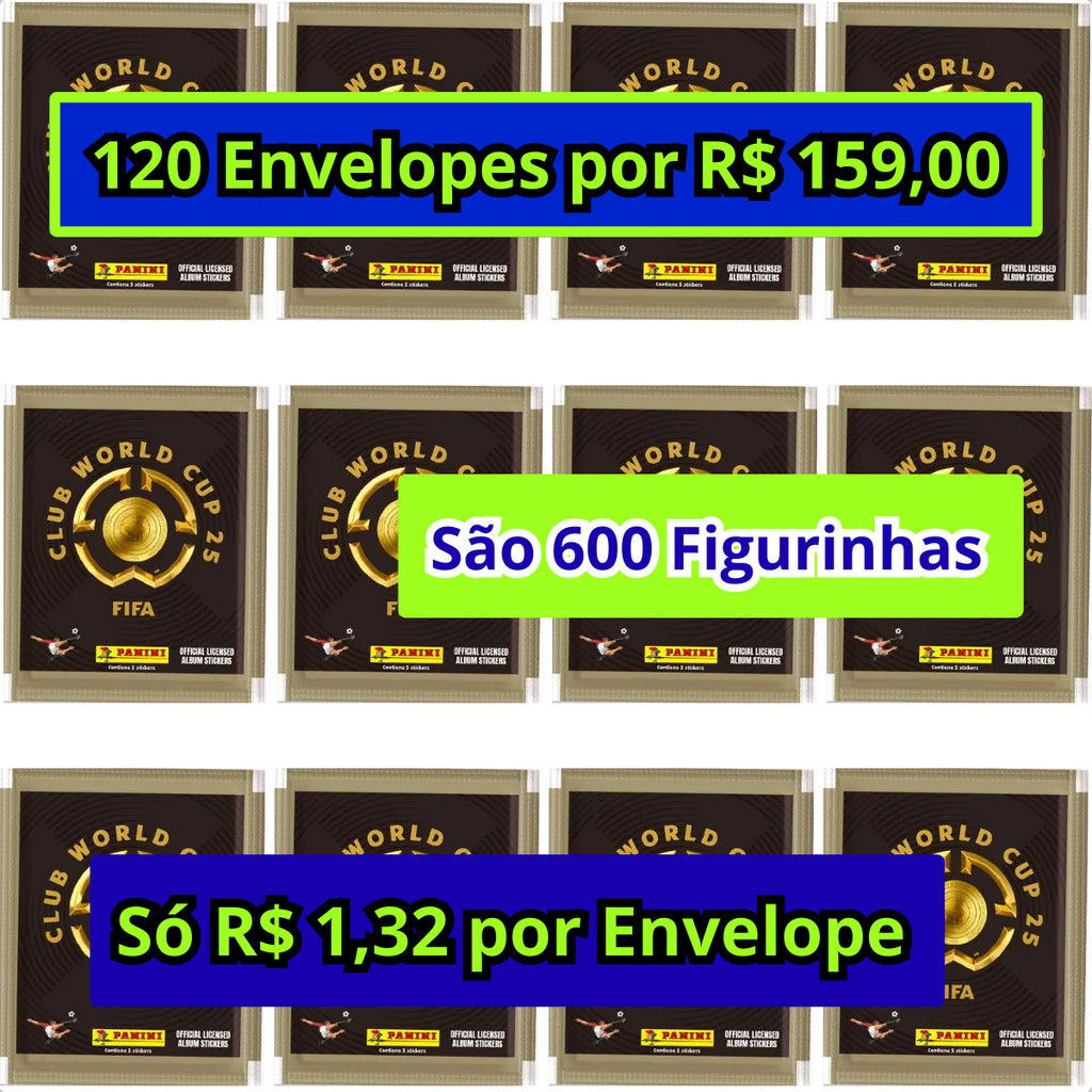 Kit 120 Envelopes de Figurinha Mundial de Clubes FIFA 2025 Panini - 600 Cromos - LIQUIDAÇÃO