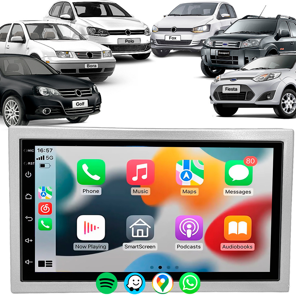 Kit Multimidia H-Tech 7 Pol Carplay Android Auto + Moldura 2 Din Polo Golf Fox Ecosport Fiesta