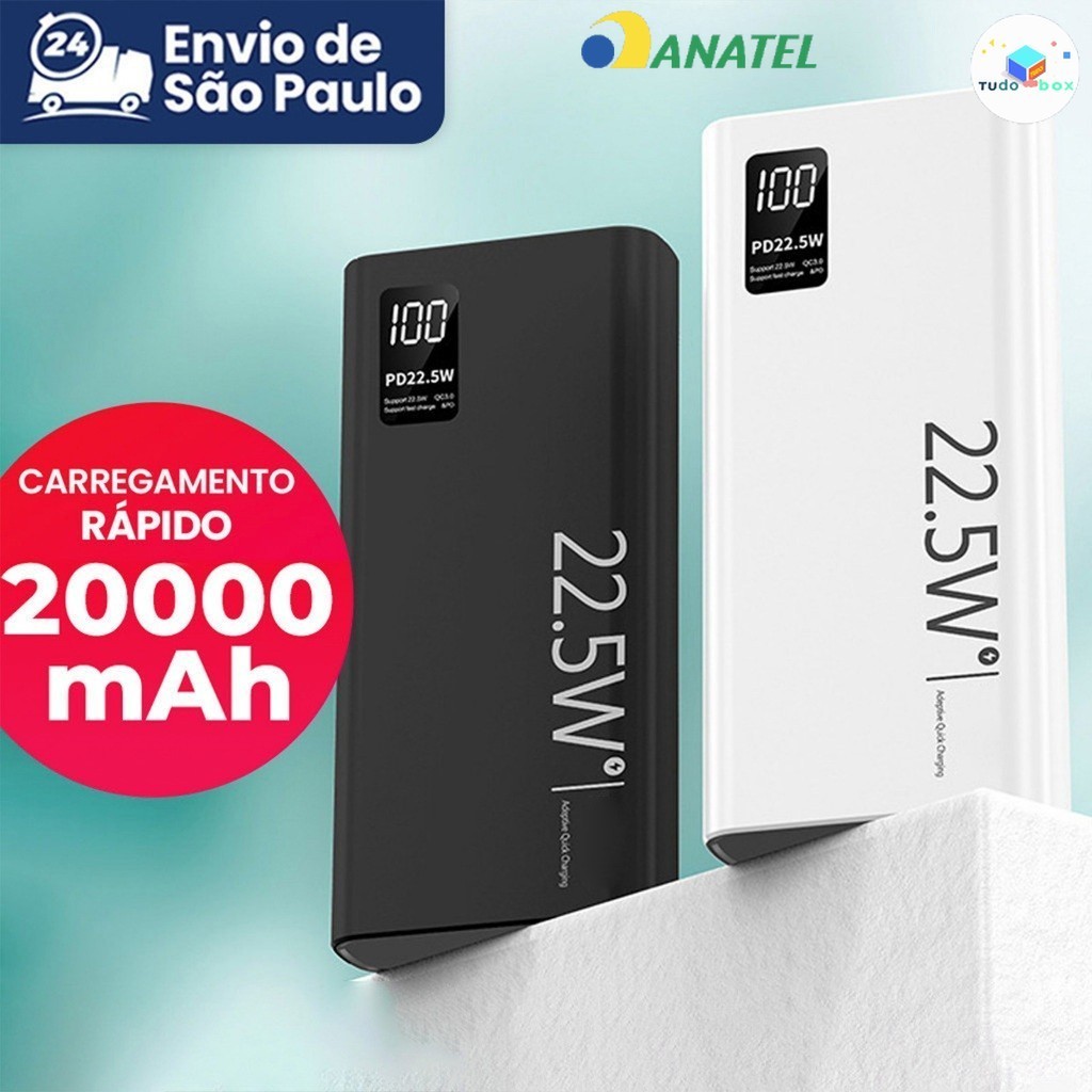 Banco De Potência Turbo De 20000mAh 22.5W Carregamento Rápido Com Tela LCD-Original E Eficiente