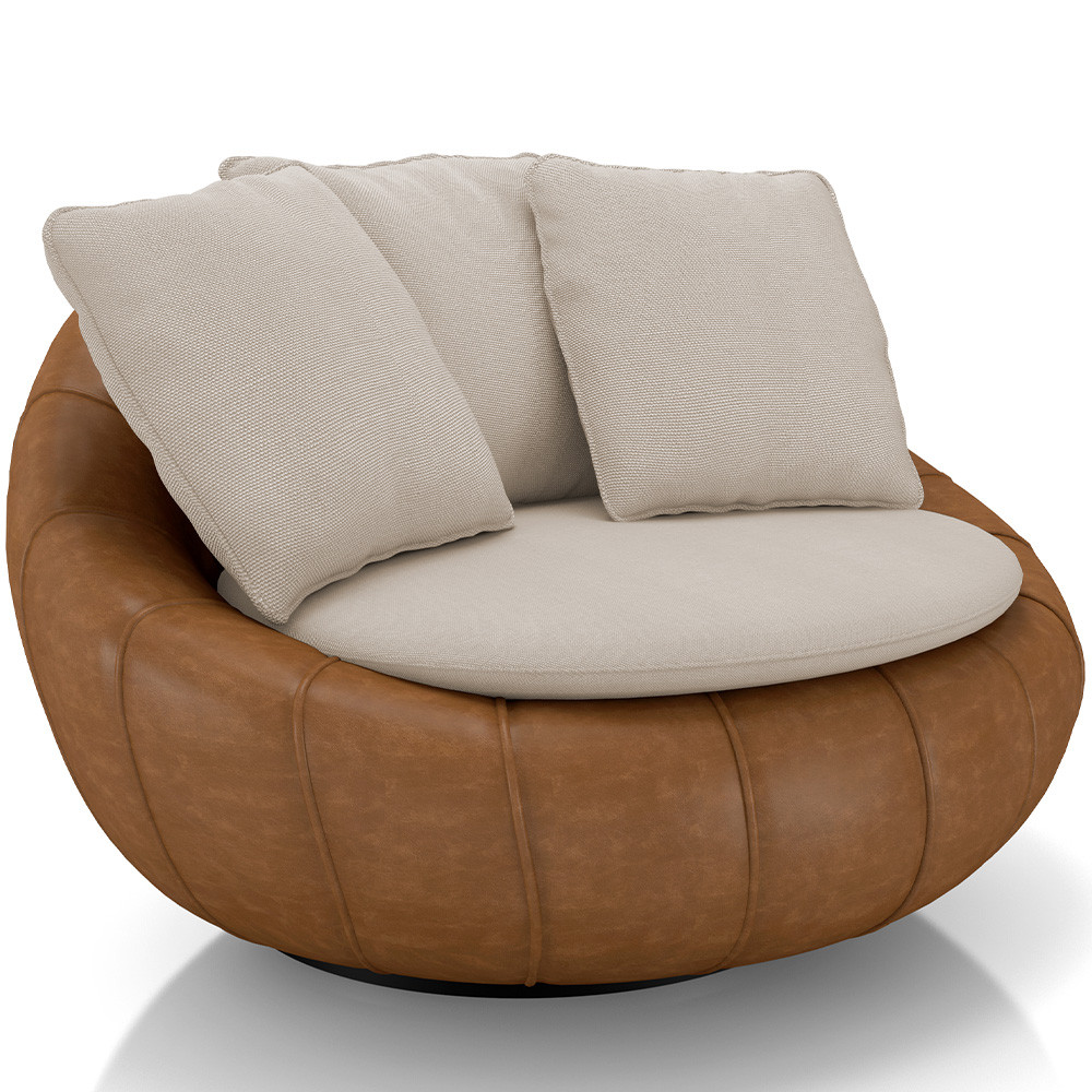 Poltrona Para Sala De Estar Decorativa Giratória Kira Couríssimo Whisky Linho Bege - Lyam Decor