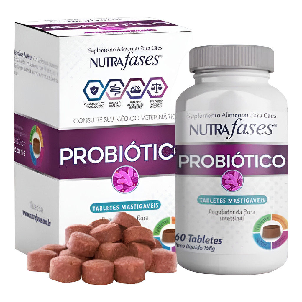 Probiótico Nutrafases Suplemento Cães Cão Cachorro 60 Tbl
