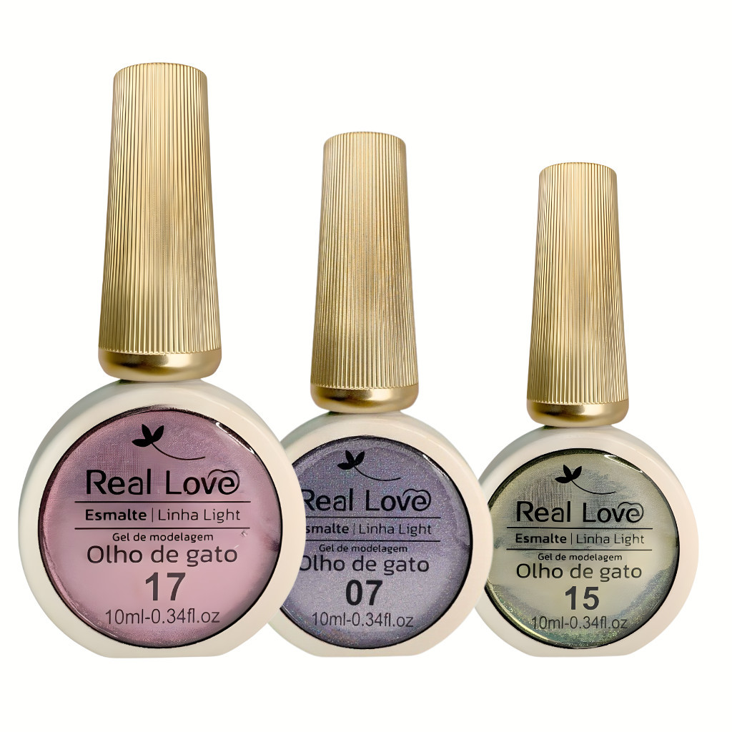 Kit 3 Esmalte Em Gel Refletivo Glitter Olho De Gato 10ml - Real Love em Oferta na Shopee