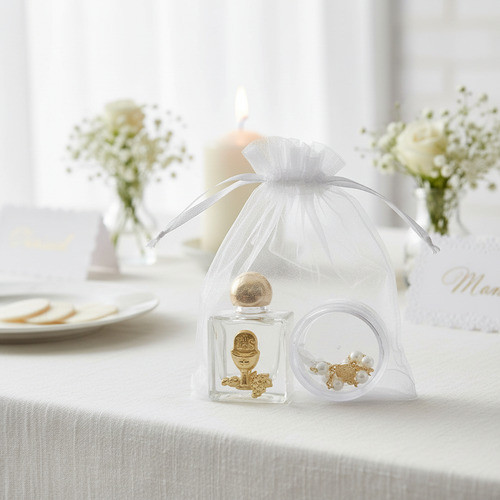 12 Kit Lembrancinha Primeira Eucaristia com Frasco e Mini Terçinho
