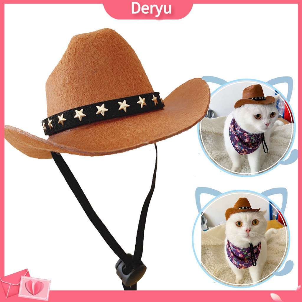 [Chapéu De Pet Com Corda Ajustável Vestido De Moda Não Tecido Cowboy Caubói Gato Boné De Cachorro Acessórios Para Animai