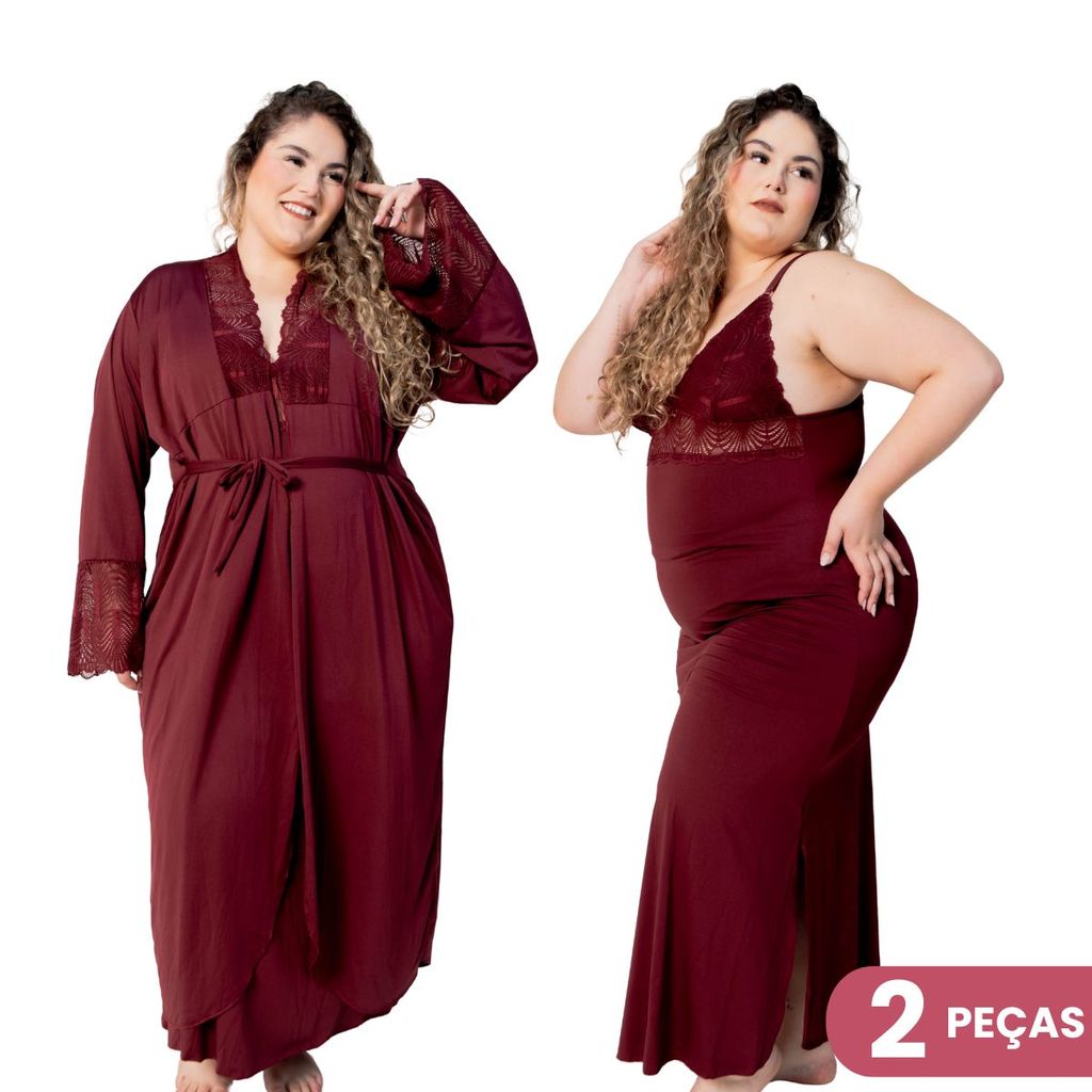 Kit Camisola Plus Size Sexy Longa com Robe Longo Plus Size – Elegante e Sensual