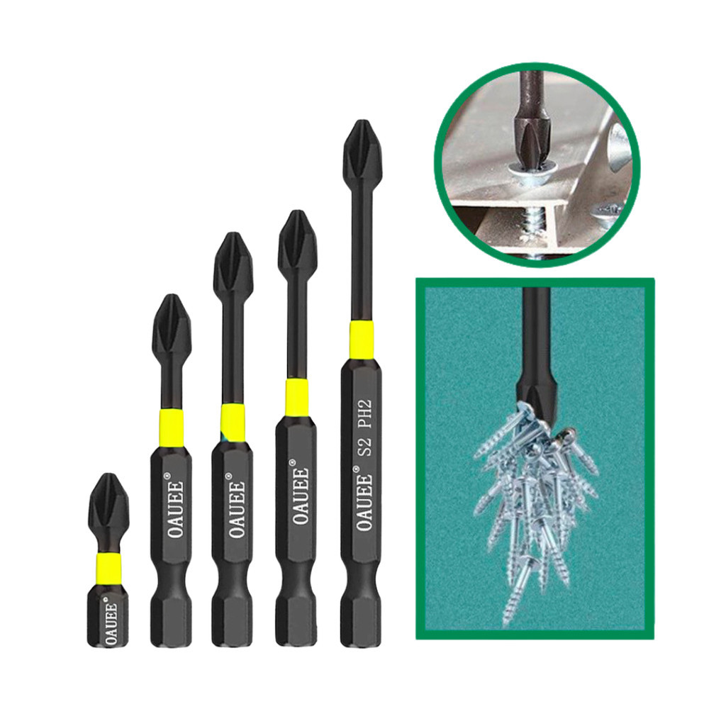 Kit 5 Bits PH2 Magnéticos De Impacto Aço Reforçado 50mm a 150mm