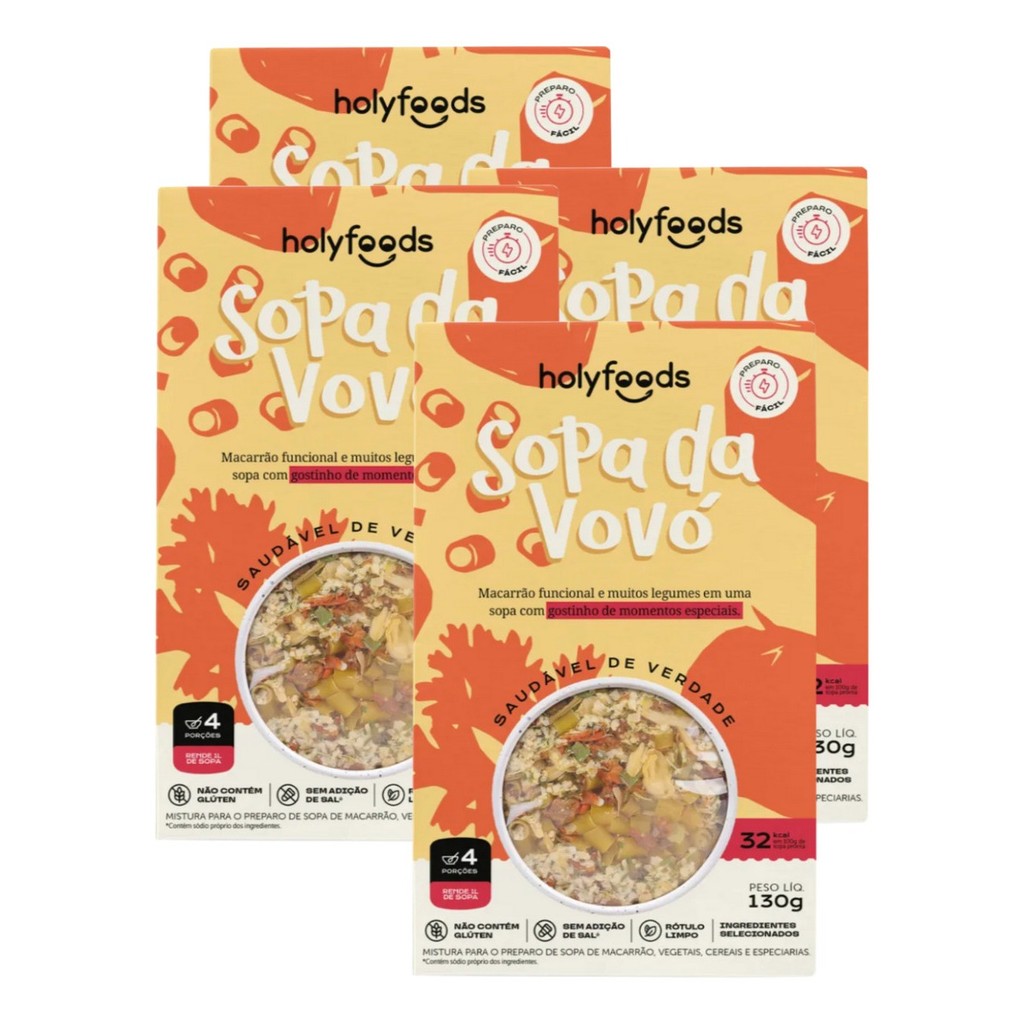 Kit 4 - Sopa Da Vovó 100% Saudável Fit Holyfoods - 4x130g