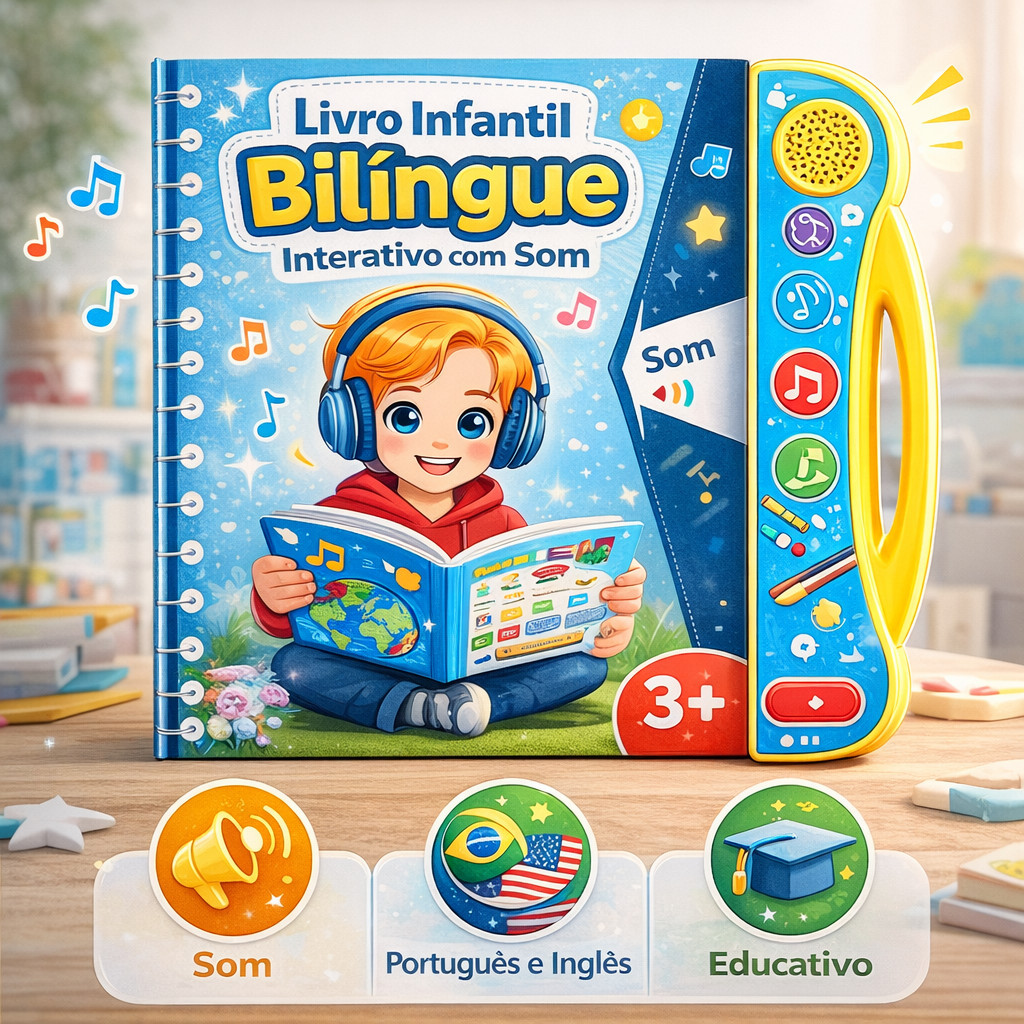 Livro Interativo com Som Infantil Bilíngue Português Inglês Com Tradução Multi Temas em Oferta na Shopee