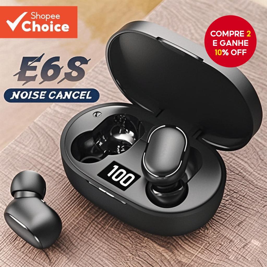 E6S Cor Preta Fones De Ouvido Sem Fio TWS Bluetooth Com Microfone Estéreo Som Cancelamento Ruído LED Display Digital Fon